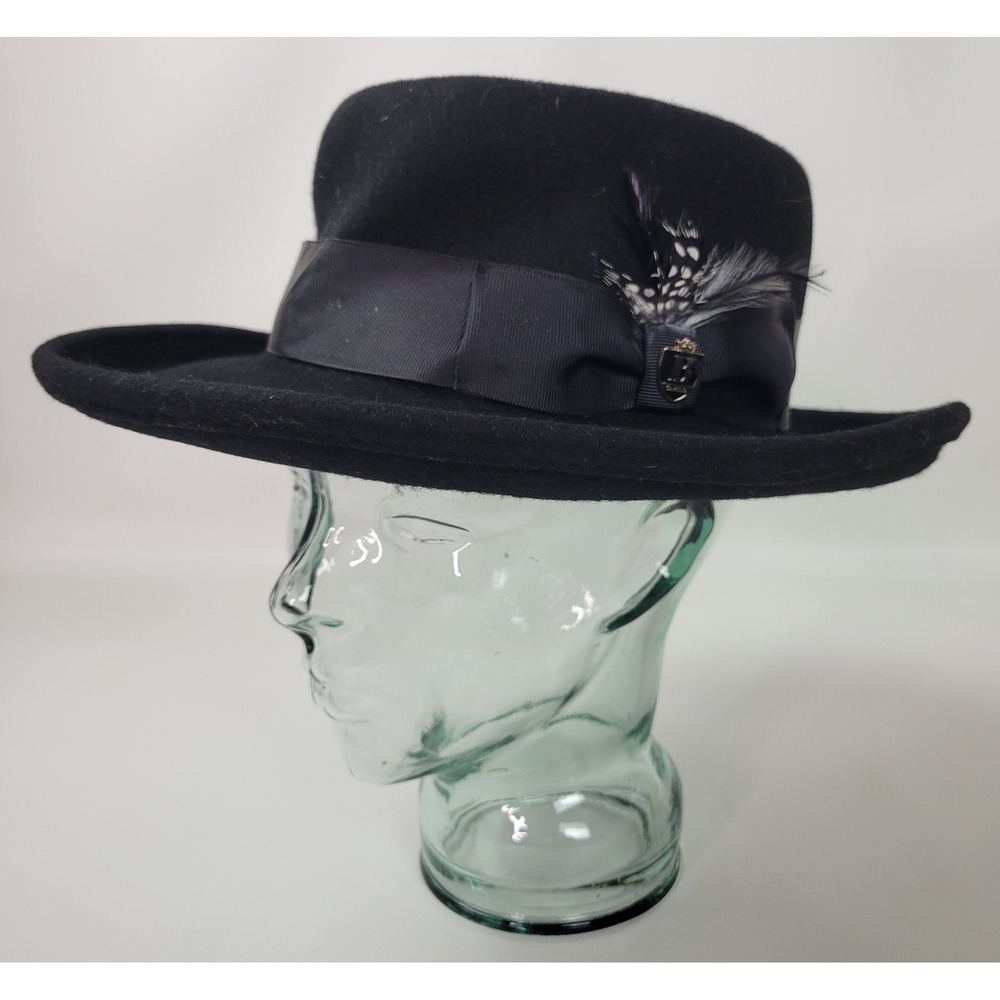 Bruno Capelo Gambler Collection Black Australian Wool Felt Hat‎ Medium Feather